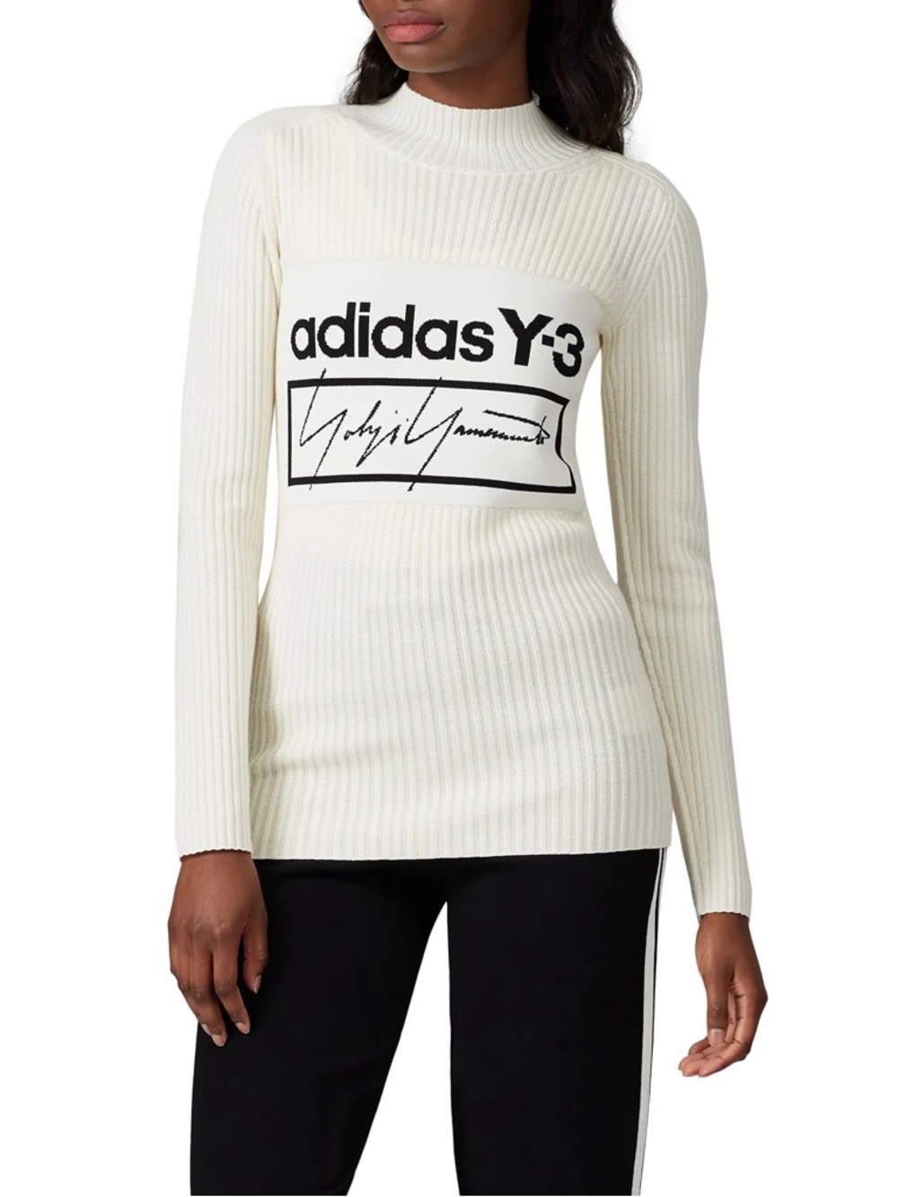 Adidas x Y3 Yohji Yamamoto Ribbed Knit Logo Sweater XS Ivory Mockneck Sporty